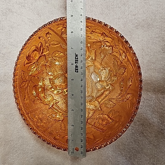 Imperial Carnival Glass Roses Relief Orange 9 Inch Bowl - Picture 2 of 9